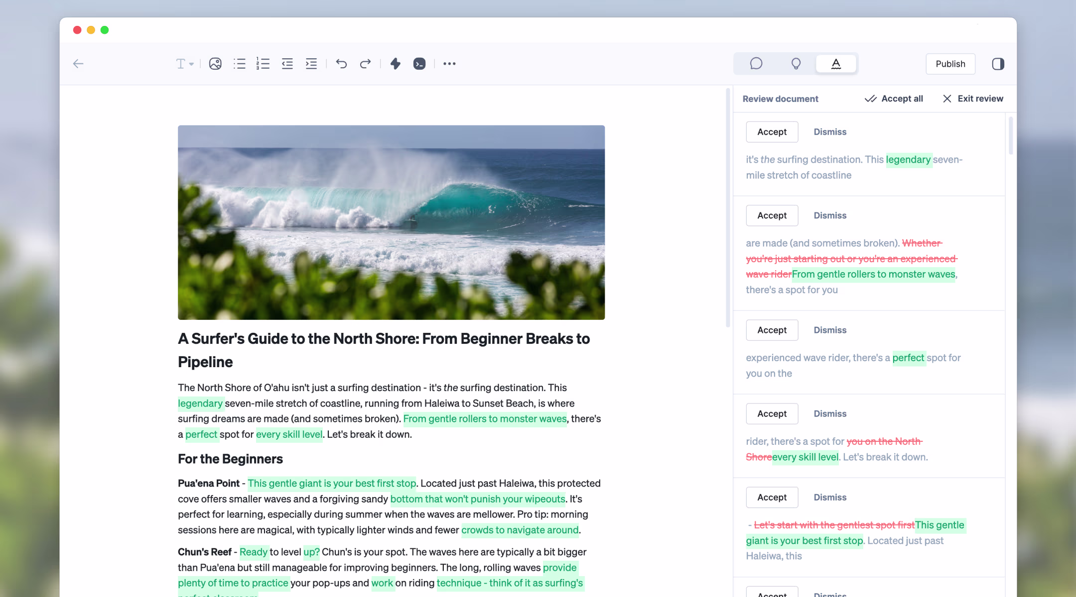 A screenshot showing Type's new doc review feature