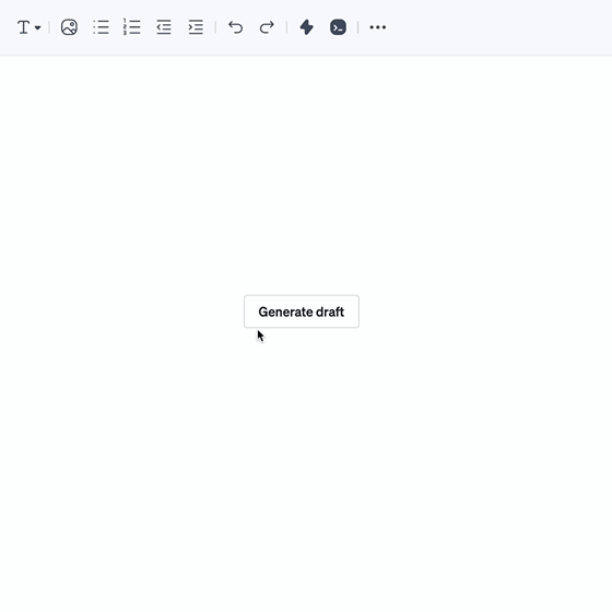 Animated screen grab of Type.ai generating a full draft based on a user prompt and supporting documents
