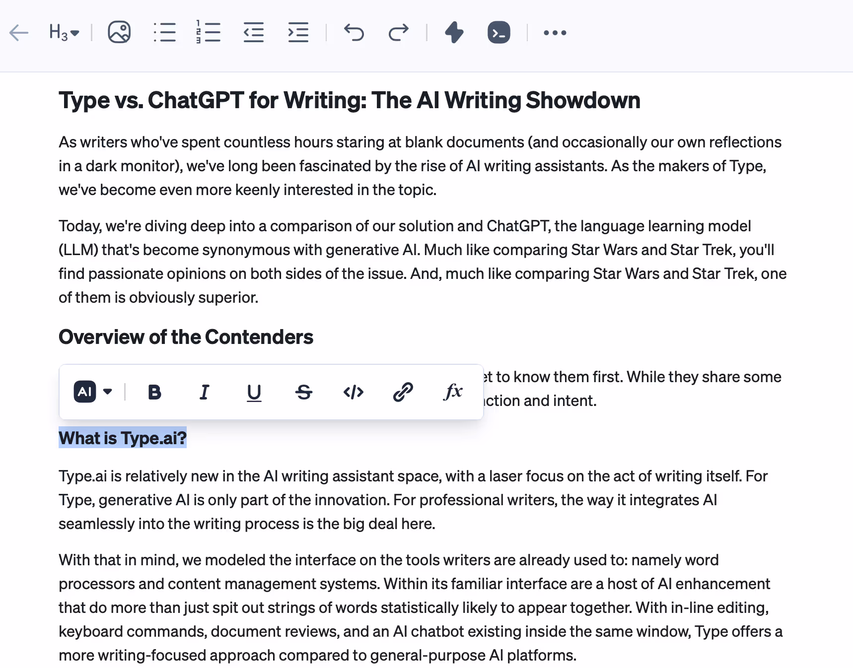 a screenshot showing Type.ai's main interface