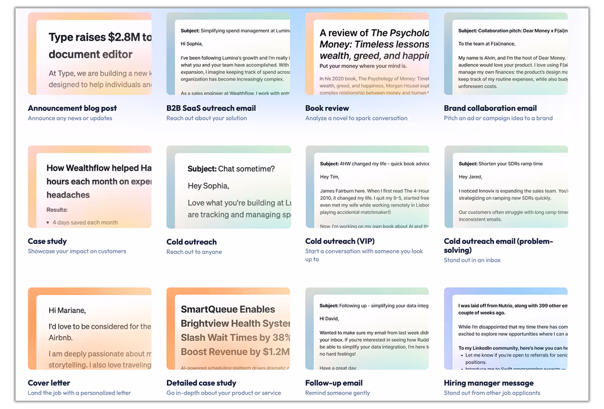 a visual grid of Type's different templates