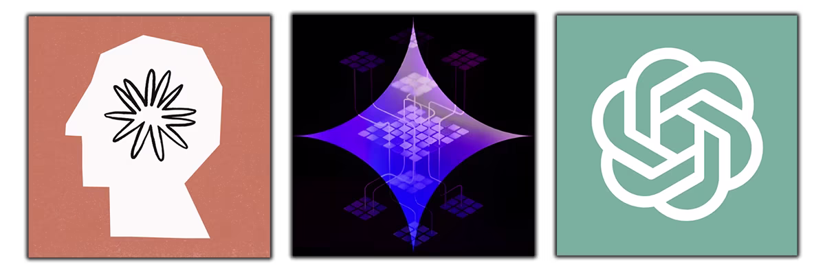 A triptychof logos: Claude, Gemini, and ChatGPT