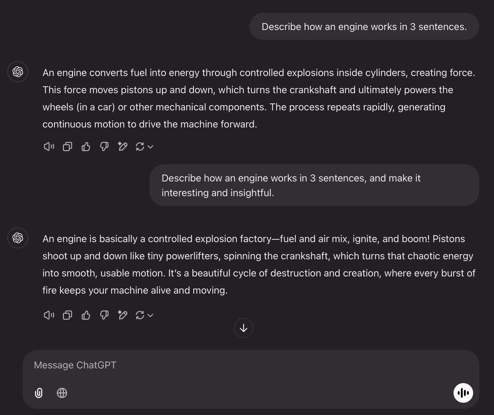 A screenshot of ChatGPT showing how its answers change when you ask the same question in different ways