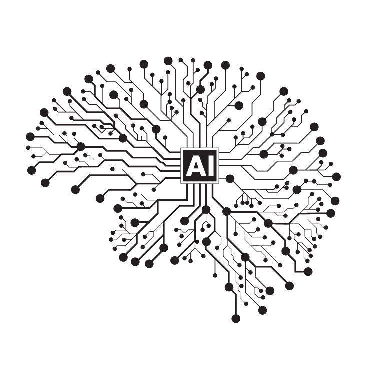 A diagram of an AI brain, which looks like a human one made of network connections