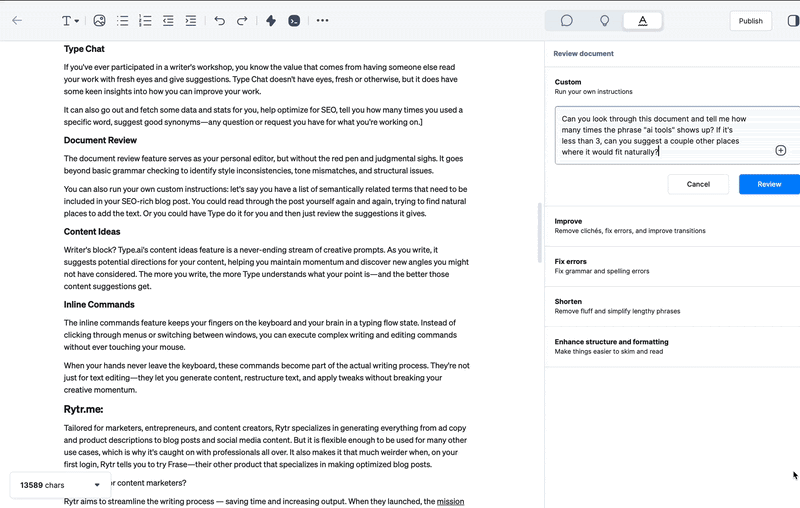 You can work collaboratively with Type Chat to optimize for SEO